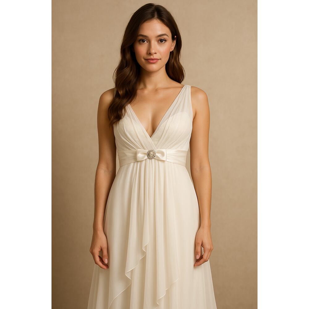 Betsy & Adam White Embellished Gown - Size 14